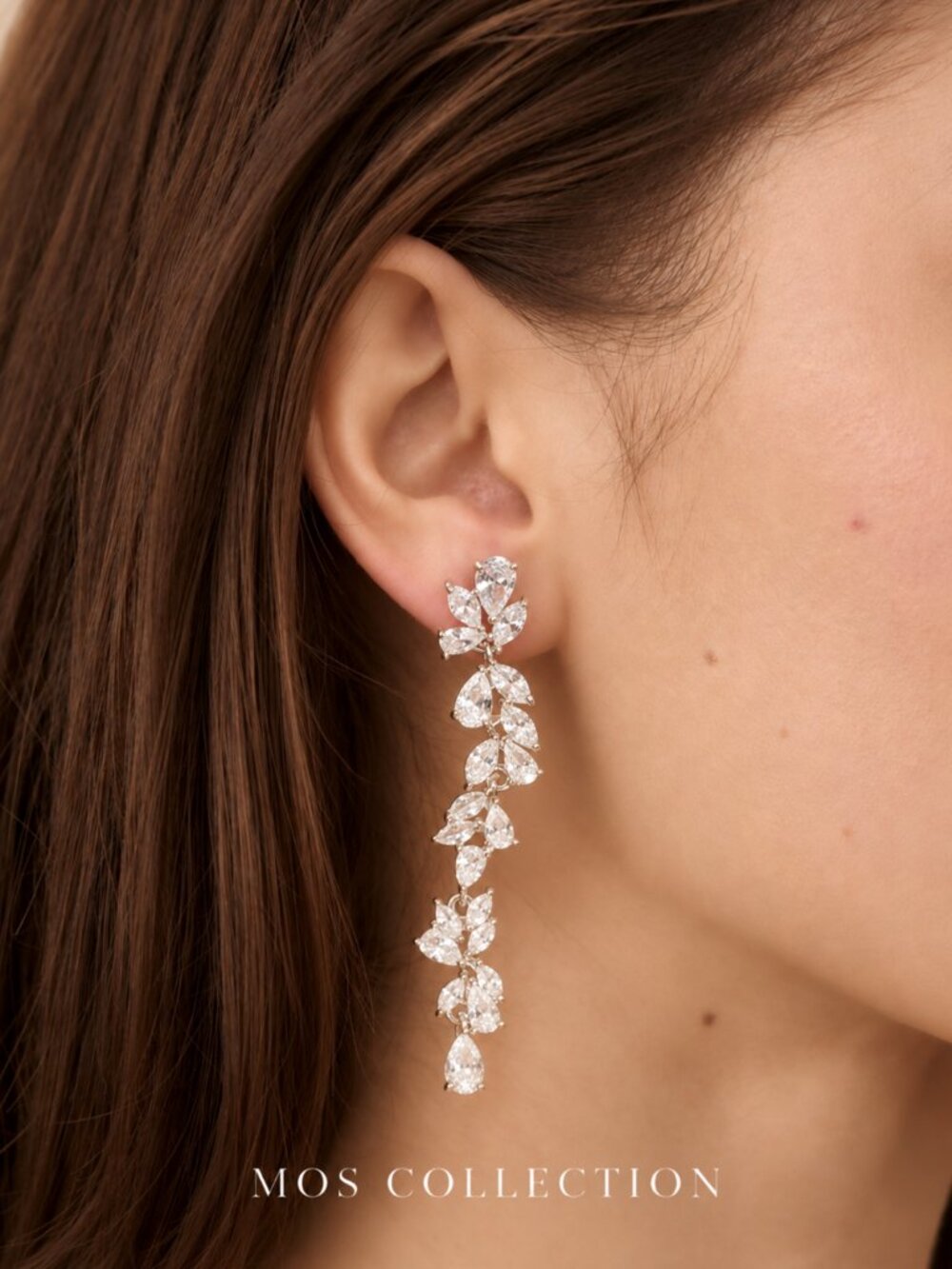 18K Gold CZ Crystal Vine Drop Earrings MOS Collection